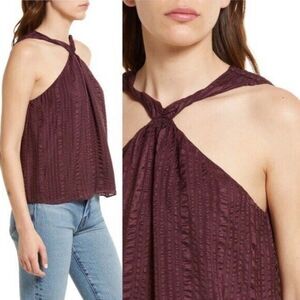 NWT Sz M Frame Draped Textured Silk Halter Top Blouse Cabernet Burgundy Maroon